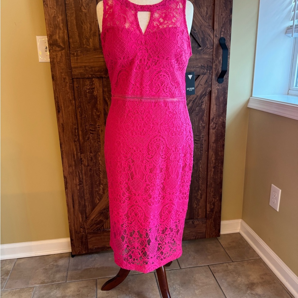 Guess Pink Ruched Halter Midi Dress for Wedding Guest size 16